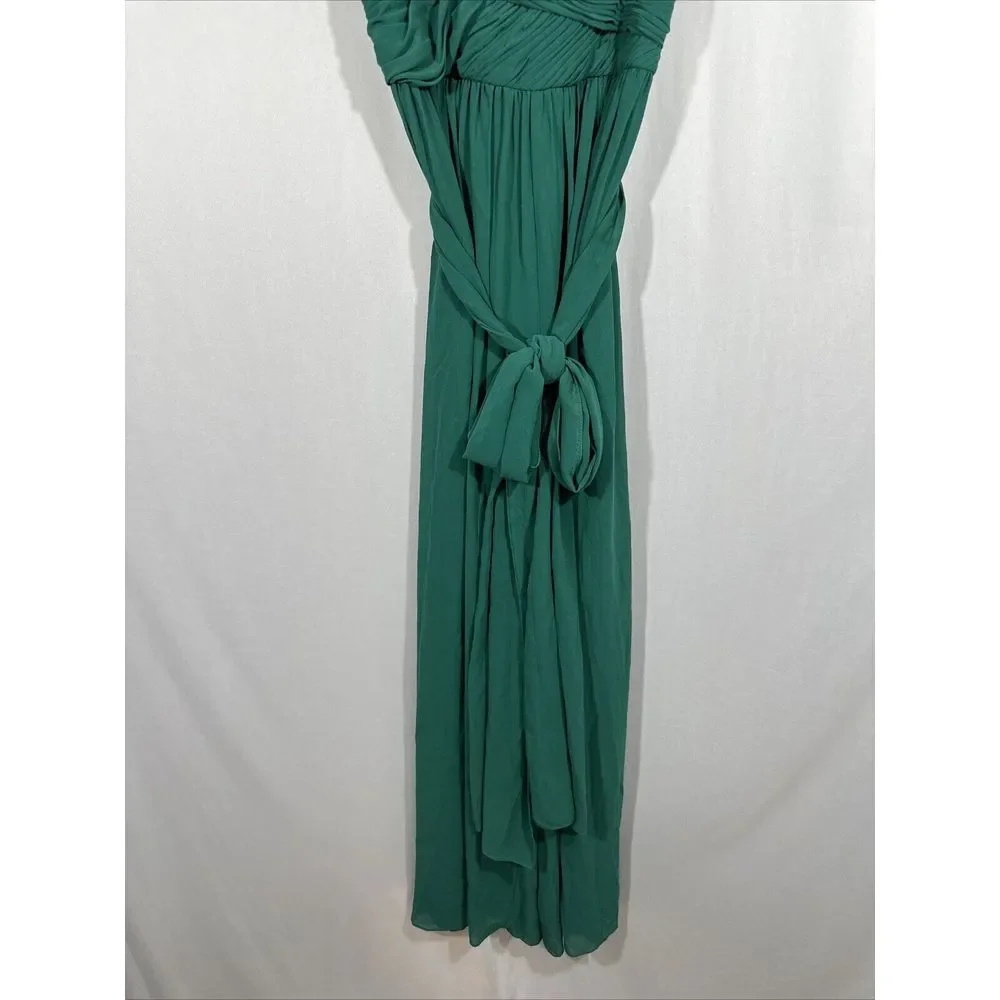 NWD IEENA Mac Duggal [ XS‎ ] 2651 Ruched Sleeveless Tie Jumpsuit Emerald Green